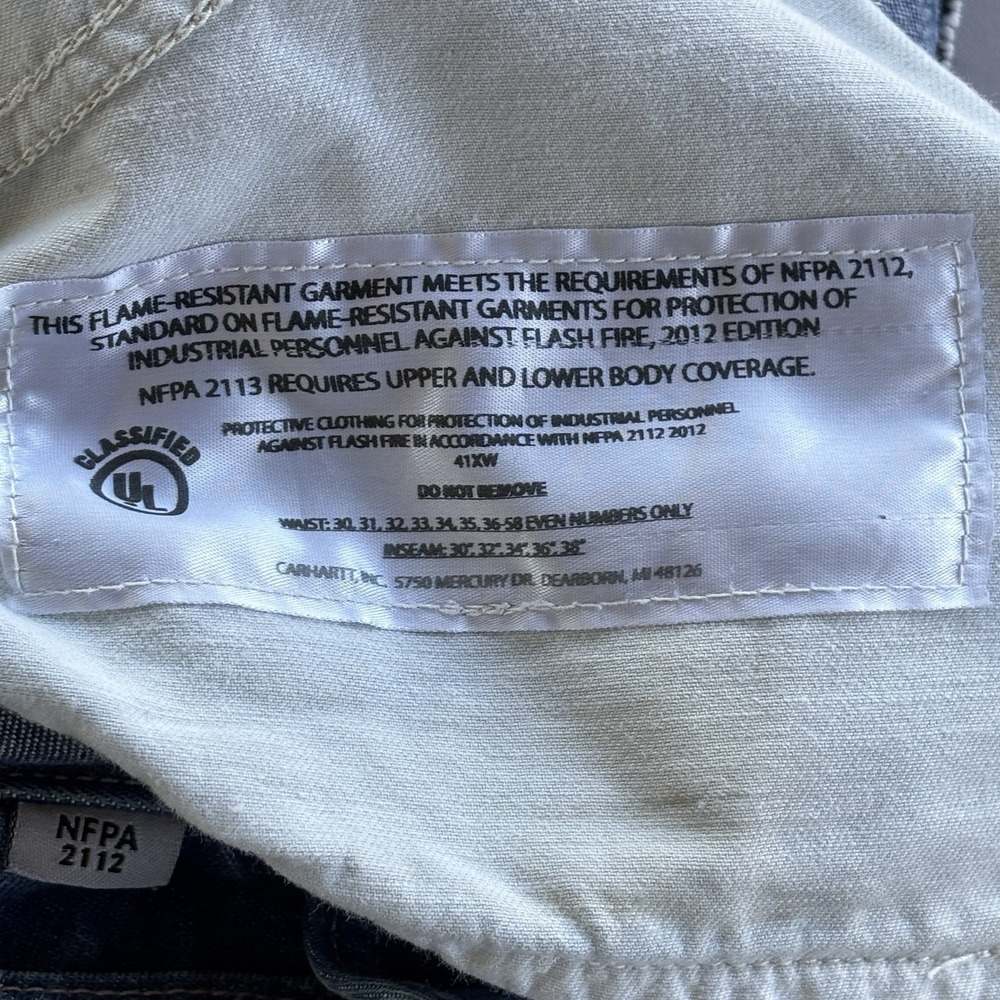 Carhartt FRB13 FR Denim Work Jeans 36x30 NFPA 2112 NFPA 70E‎ ATPV 10.0 - Picture 10 of 16
